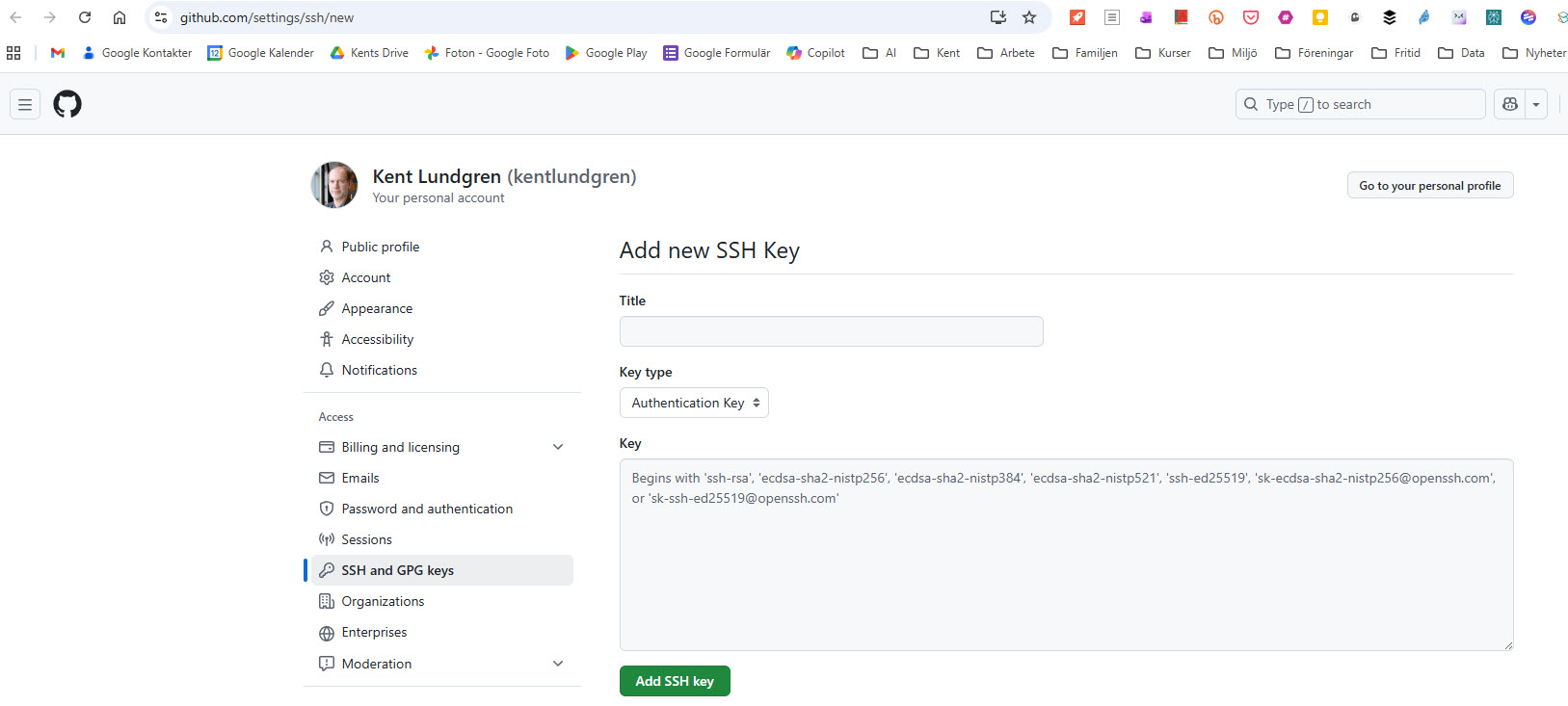 GitHub - Lägg till ny SSH-nyckel